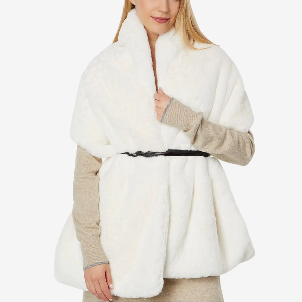 Apparis Aretha Faux Fur Shawl White NWT